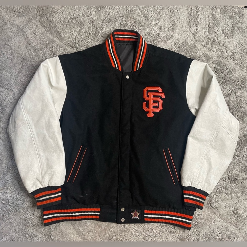 San Francisco Giants JH Design Reversible Fleece Jacket w/ Leather Sleeves 2XL